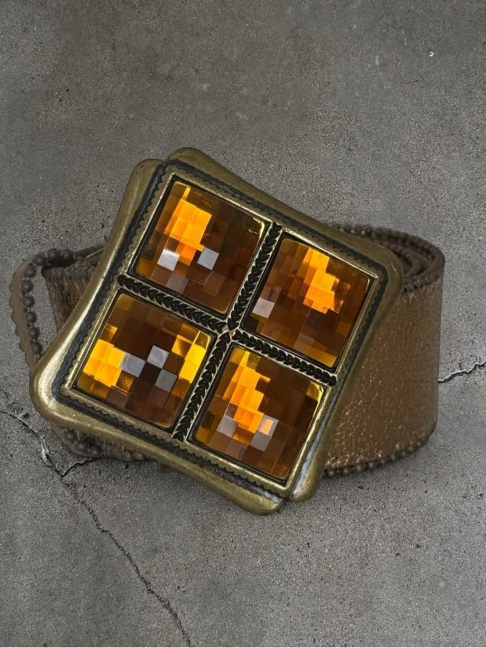 Cache Brown Studded Gemstone Leather Belt